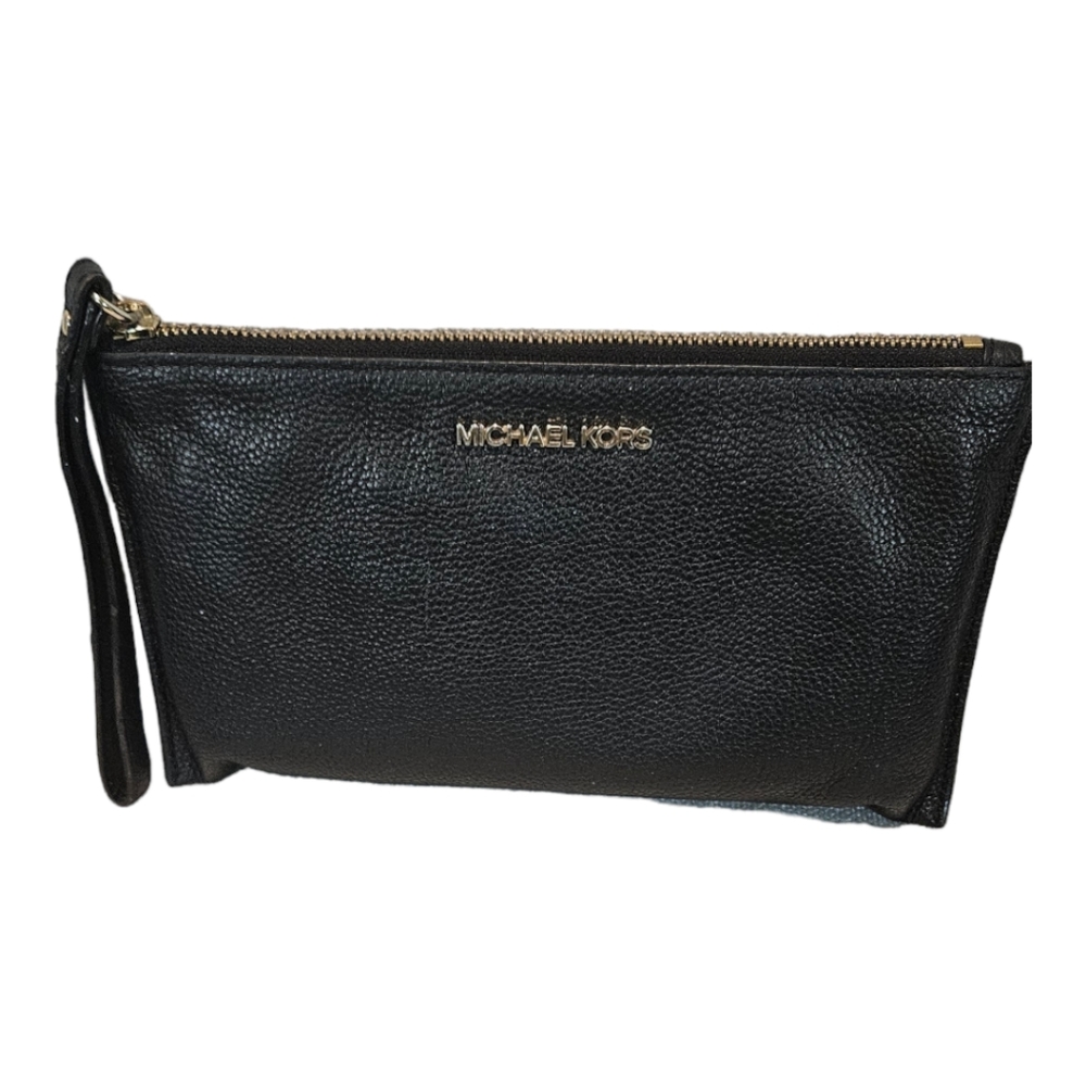 Michael Kors Ladies Black Leather Zip Top Closure Wristlet - Picture 10 of 13